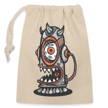 Monstre mécanique à l’œil orange - Sac cadeau en coton avec cordon (14 x 20 cm) - nature - Devant