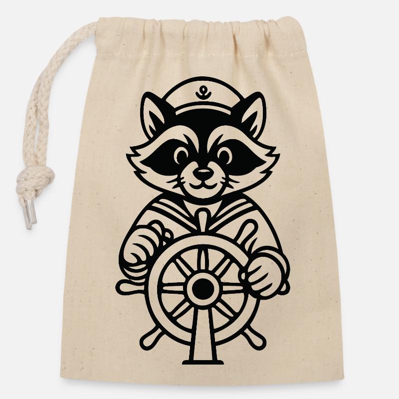 Raccoon Captain Navigation - Verschließbarer Geschenkbeutel aus Baumwolle (14x20cm) - Natur
