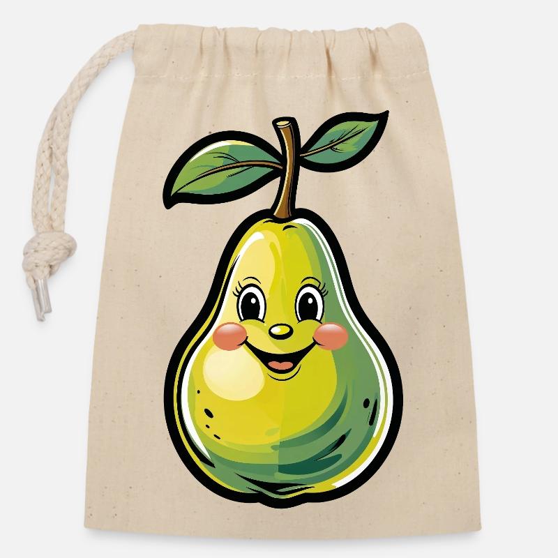 Dessin animé Joyeuse Poire - Sac cadeau en coton avec cordon (14 x 20 cm) - nature