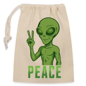 Peace Green Alien - Closable cotton gift bag (14x20cm) - nature - Front