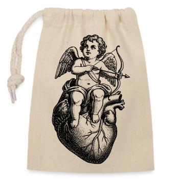 Ange vintage romantique sur cœur avec une flèche - Sac cadeau en coton avec cordon (14 x 20 cm) - nature - Devant