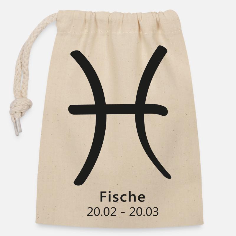 Fische Symbol Sternzeichen 20.02–20.03 - Verschließbarer Geschenkbeutel aus Baumwolle (14x20cm) - Natur