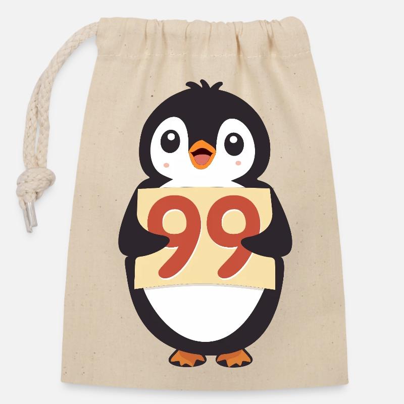 Süßer Pinguin hält ein Zahlenzeichen - Verschließbarer Geschenkbeutel aus Baumwolle (14x20cm) - Natur