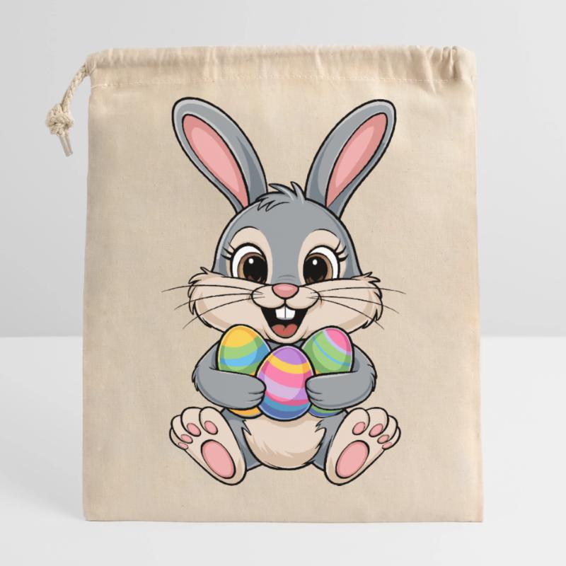Funny Easter Bunny with Colorful Easter Eggs for Closable cotton gift bag (14x20cm)