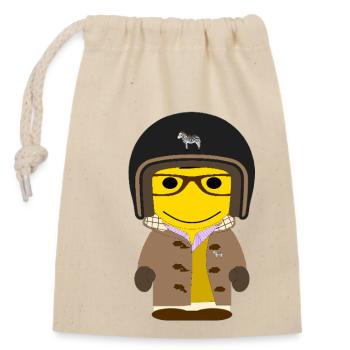 GEEKLEY Biker Dufflecoat Senf - Verschließbarer Geschenkbeutel aus Baumwolle (14x20cm) - Natur - Vorne