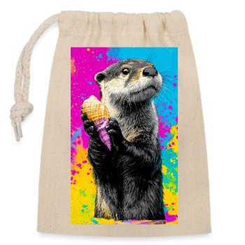 Otter - Verschließbarer Geschenkbeutel aus Baumwolle (14x20cm) - Natur - Vorne
