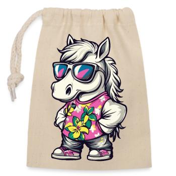 Horse Comic Holiday - Closable cotton gift bag (14x20cm) - nature - Front
