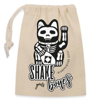Skelett Winkekatze - Shake your Bones - Verschließbarer Geschenkbeutel aus Baumwolle (14x20cm) - Natur - Vorne