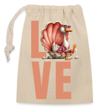 Ente in Muschel Love Urlaub Design - Verschließbarer Geschenkbeutel aus Baumwolle (14x20cm) - Natur - Vorne