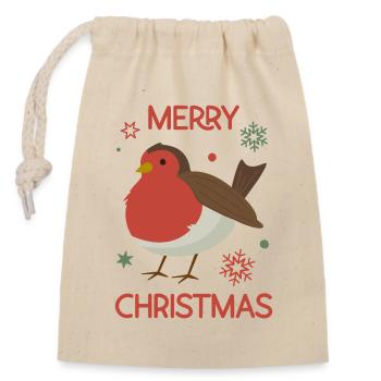Merry Christmas Robin - Closable cotton gift bag (14x20cm) - nature - Front
