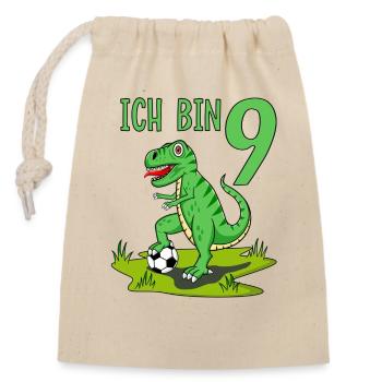 Dinosaur Rex Football 9 Birthday - Closable cotton gift bag (14x20cm) - nature - Front