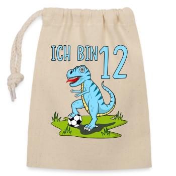 Dinosaurier Rex Fußball 12 Geburtstag Blau - Verschließbarer Geschenkbeutel aus Baumwolle (14x20cm) - Natur - Vorne