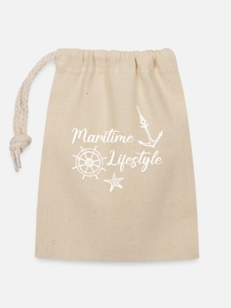 Maritime Lifestyle - Verschließbarer Geschenkbeutel aus Baumwolle (14x20cm) - Natur