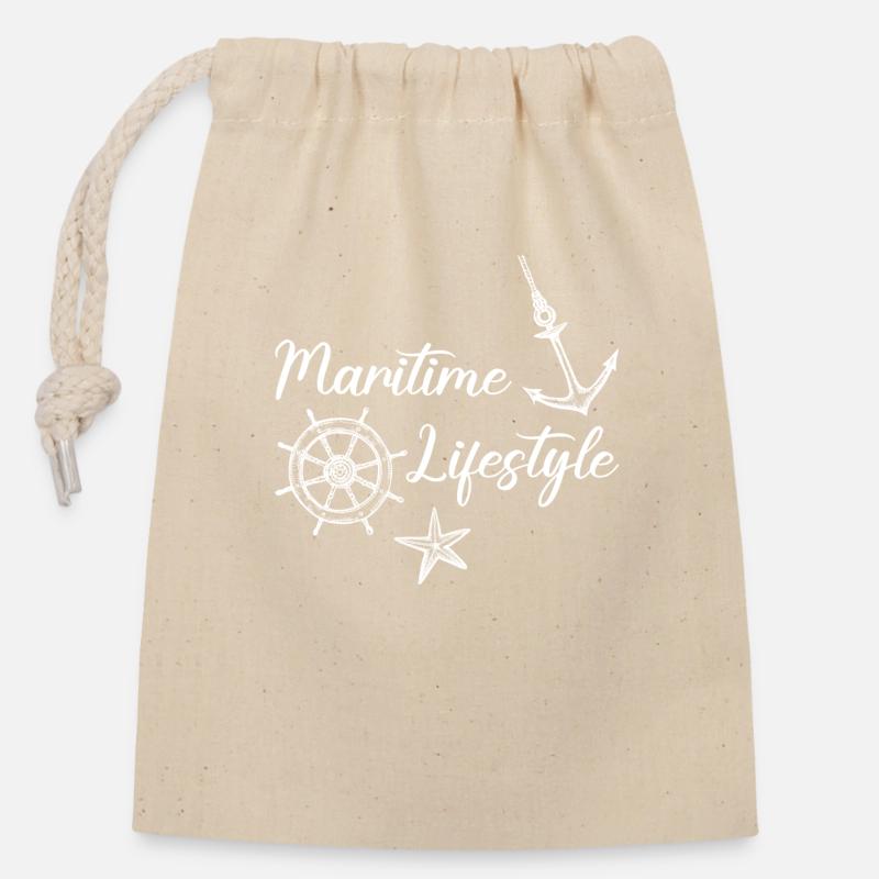 Maritime Lifestyle - Verschließbarer Geschenkbeutel aus Baumwolle (14x20cm) - Natur
