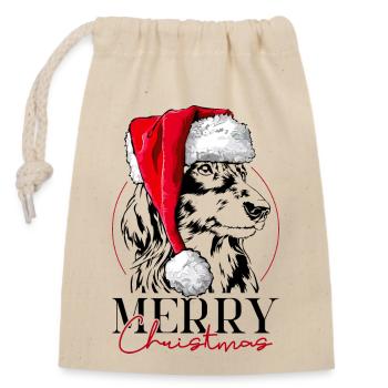 Santa LANGHAARDACKEL Merry Christmas Hund Wilsigns - Verschließbarer Geschenkbeutel aus Baumwolle (14x20cm) - Natur - Vorne