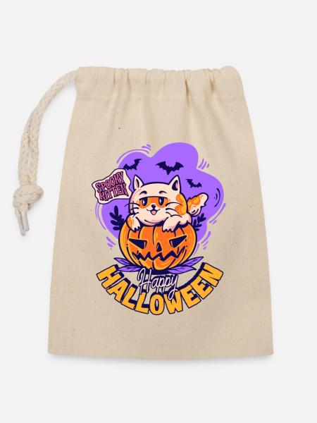 Kätzchen mit Kürbis Halloween - Verschließbarer Geschenkbeutel aus Baumwolle (14x20cm) - Natur