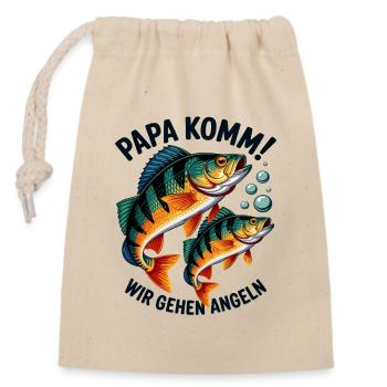 Papa komm wir gehen angeln! Angeln mit Papa - Verschließbarer Geschenkbeutel aus Baumwolle (14x20cm) - Natur - Vorne