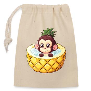 affe badet in Ananas - Lustiges Sommerdesign - Verschließbarer Geschenkbeutel aus Baumwolle (14x20cm) - Natur - Vorne