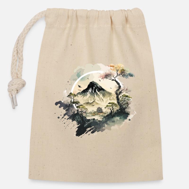 Japanese Mountain - Closable cotton gift bag (14x20cm) - nature