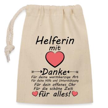 Danke sagen fleißige Helferin mit Herz für Alles - Verschließbarer Geschenkbeutel aus Baumwolle (14x20cm) - Natur - Vorne