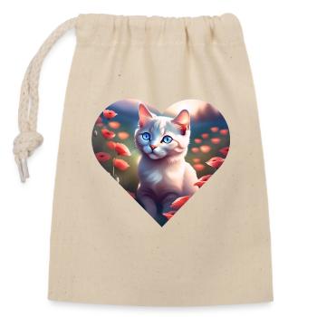 Petit chat blanc au milieu des coquelicots - Sac cadeau en coton avec cordon (14 x 20 cm) - nature - Devant
