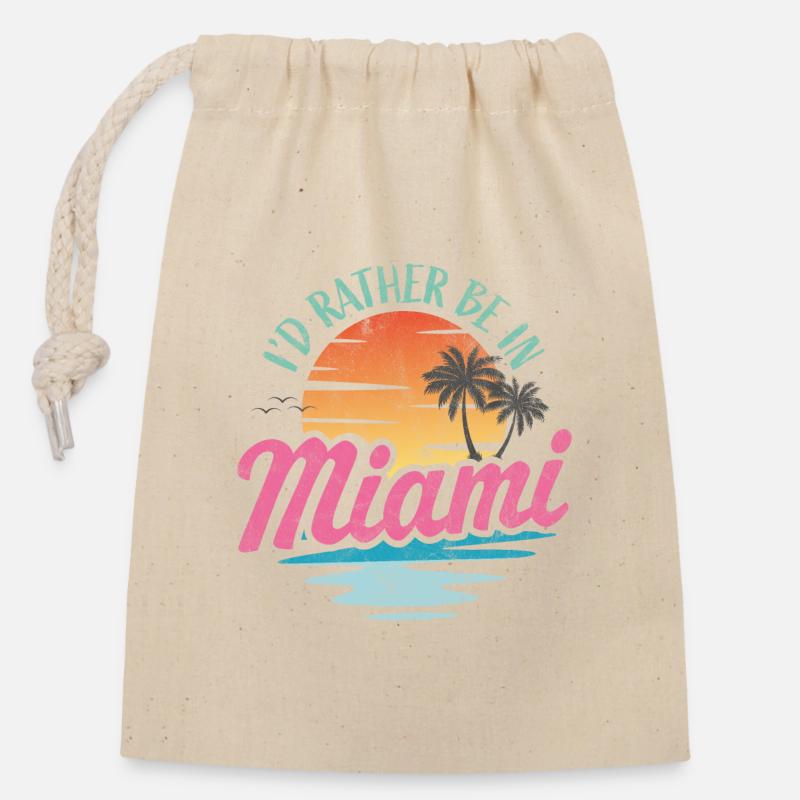 Je préfère être à Miami - Sac cadeau en coton avec cordon (14 x 20 cm) - nature