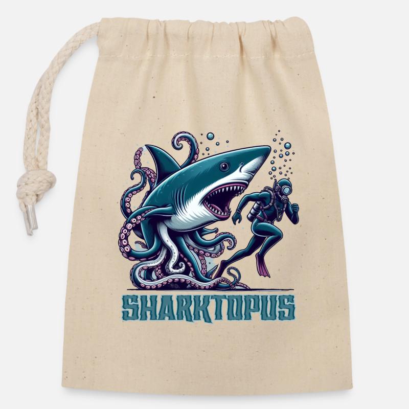 Monster Sharktopus - Closable cotton gift bag (14x20cm) - nature
