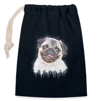Mops - Verschließbarer Geschenkbeutel aus Baumwolle (14x20cm) - Navy - Vorne