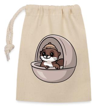 Mignon bébé loutre dans un lit bébé - Sac cadeau en coton avec cordon (14 x 20 cm) - nature - Devant