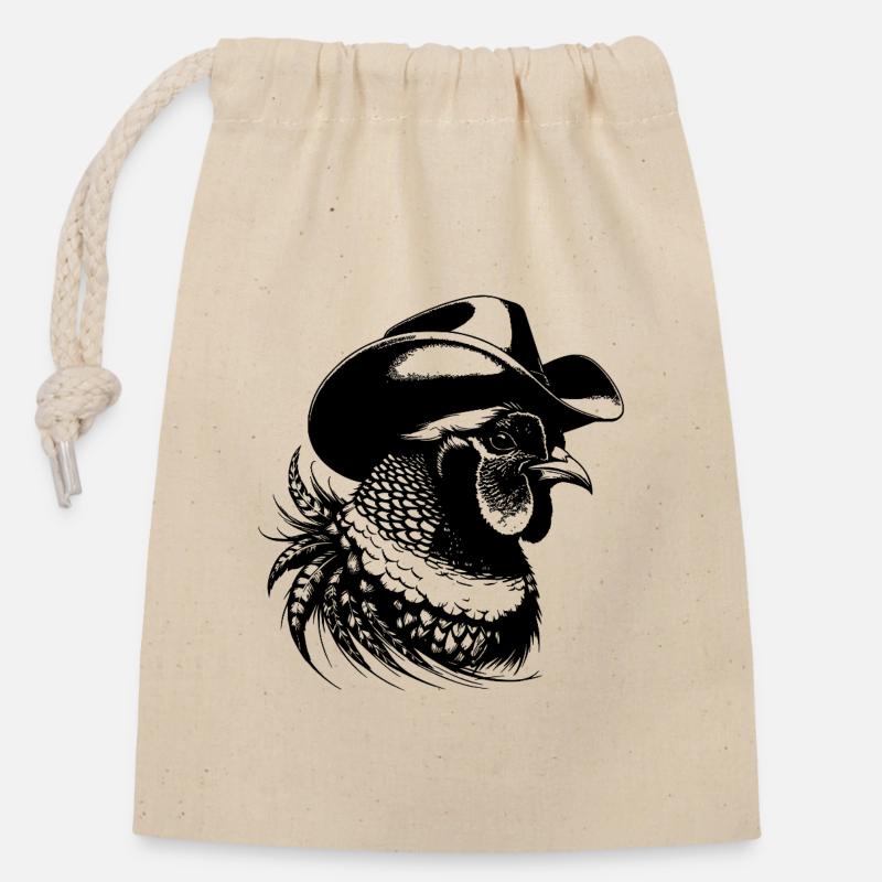 Fasan mit Cowboyhut Stetson - Verschließbarer Geschenkbeutel aus Baumwolle (14x20cm) - Natur