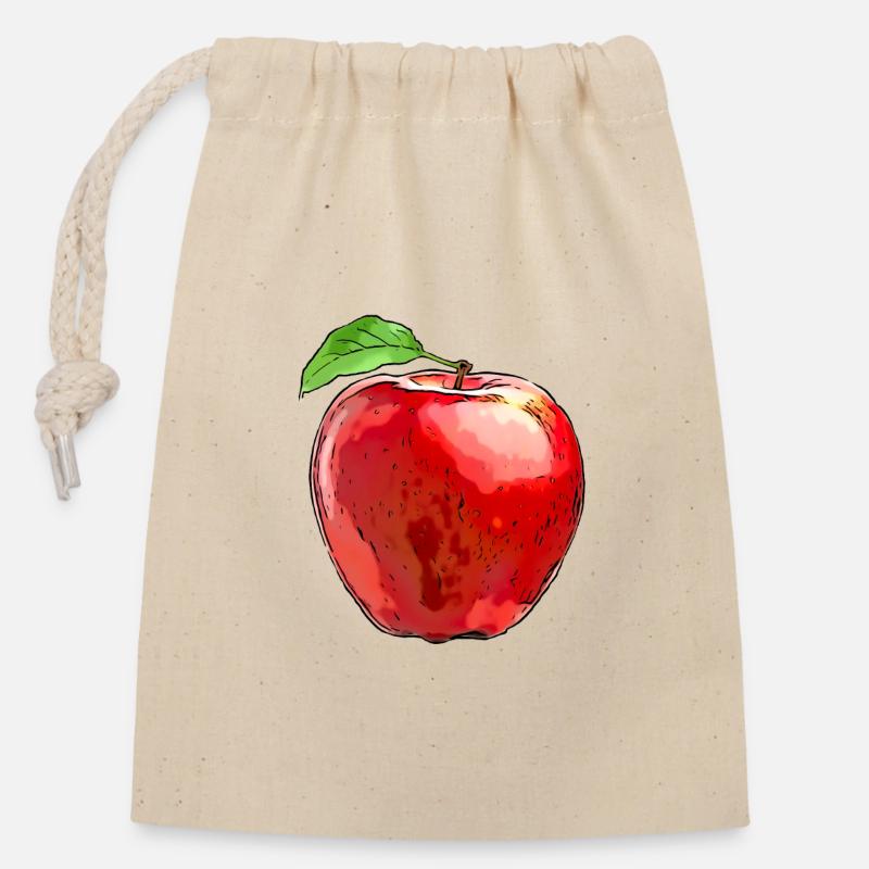 Pomme - Sac cadeau en coton avec cordon (14 x 20 cm) - nature
