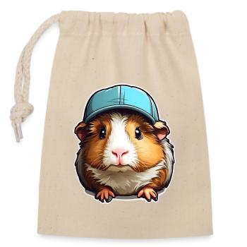 Guinea pig with blue cap - Closable cotton gift bag (14x20cm) - nature - Front
