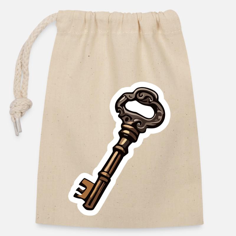 Clé / Serrure / Verrouillé / Sécurité - Sac cadeau en coton avec cordon (14 x 20 cm) - nature