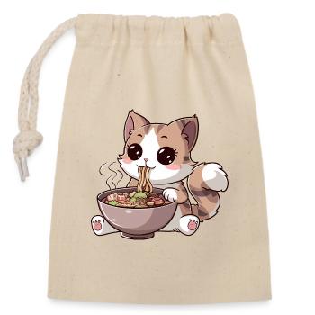 Kawaii Cat Eating Ramen - Closable cotton gift bag (14x20cm) - nature - Front