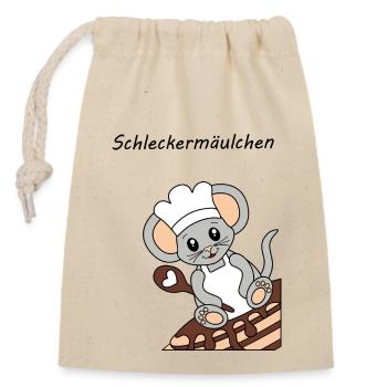 Schleckermaeulchen gross - Verschließbarer Geschenkbeutel aus Baumwolle (14x20cm) - Natur - Vorne