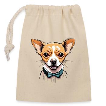 Chihuahua Hund süß lustig niedlich Schleife - Verschließbarer Geschenkbeutel aus Baumwolle (14x20cm) - Natur - Vorne