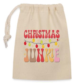 Christmas Junkie - Verschließbarer Geschenkbeutel aus Baumwolle (14x20cm) - Natur - Vorne