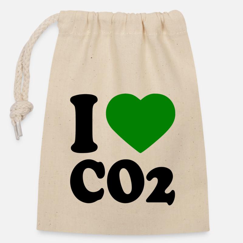 I love co2 - Sac cadeau en coton avec cordon (14 x 20 cm) - nature