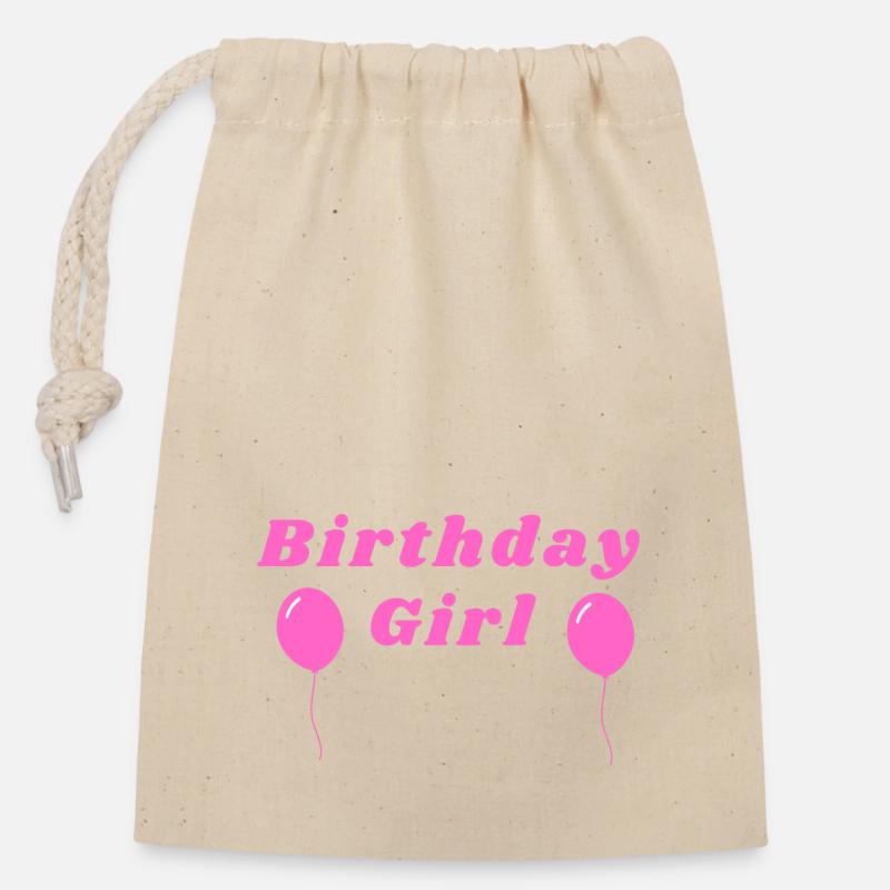 Fille d’anniversaire - Sac cadeau en coton avec cordon (14 x 20 cm) - nature