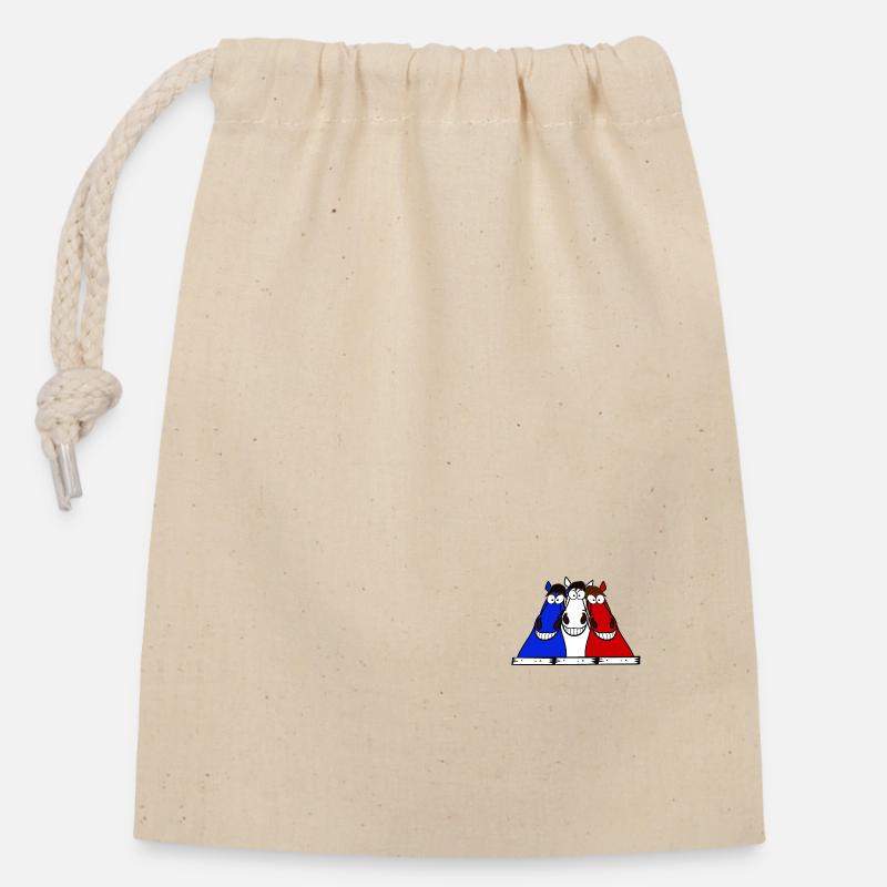 Bleu Blanc Rouge Chevaux - Sac cadeau en coton avec cordon (14 x 20 cm) - nature
