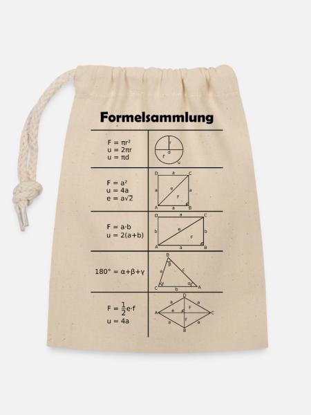 Formelsammlung / Mathe / Mathematik - Verschließbarer Geschenkbeutel aus Baumwolle (14x20cm) - Natur