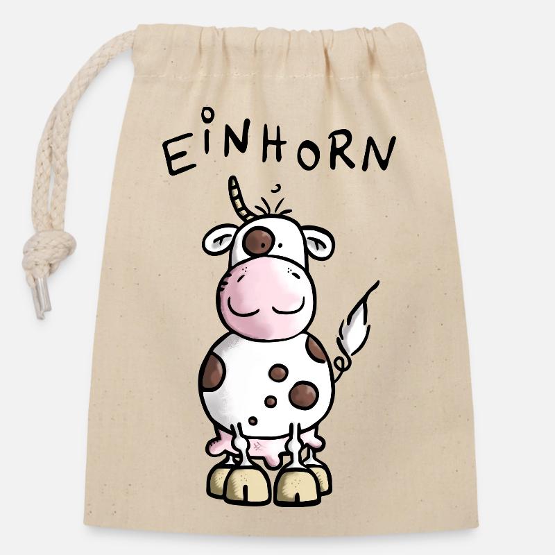 Einhorn - Kuh - Rind - Verschließbarer Geschenkbeutel aus Baumwolle (14x20cm) - Natur