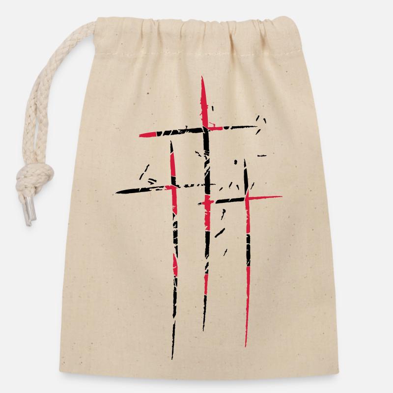 3 crosses design pattern scratch cool old tears br - Closable cotton gift bag (14x20cm) - nature