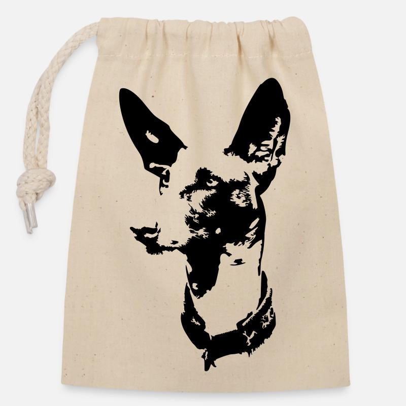 Podenco head - Closable cotton gift bag (14x20cm) - nature