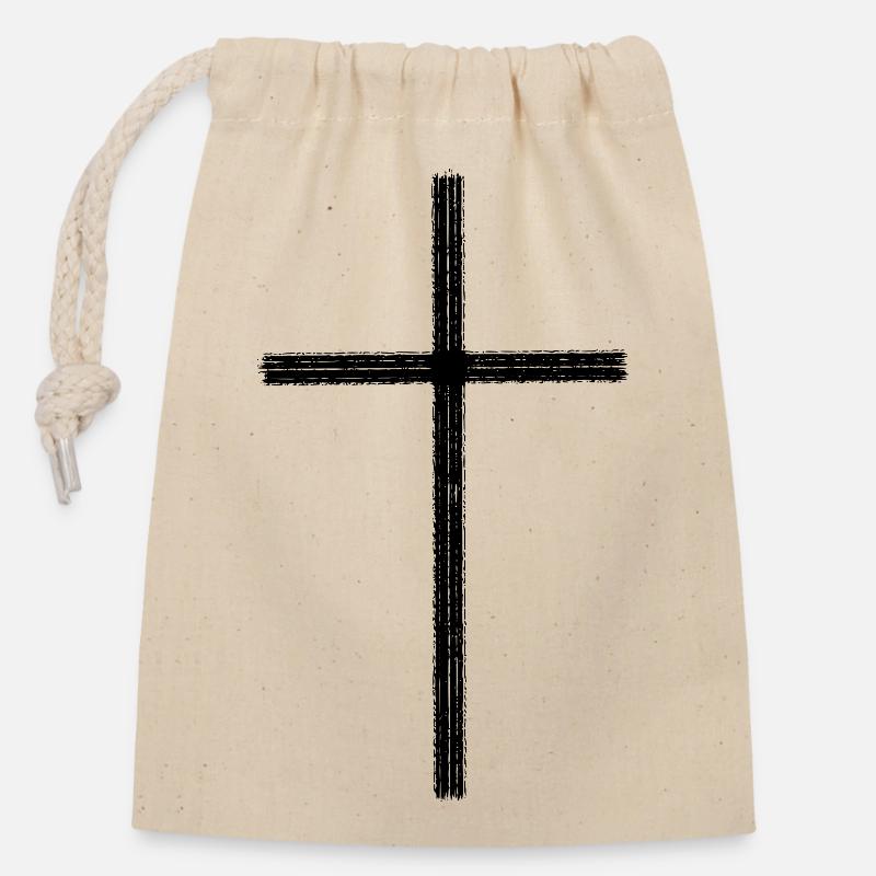 Jésus-Christ Croix Pâques - Sac cadeau en coton avec cordon (14 x 20 cm) - nature
