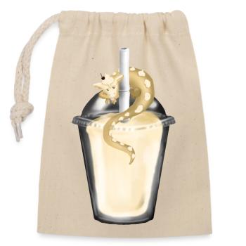 Milchshake mit Drache - Verschließbarer Geschenkbeutel aus Baumwolle (14x20cm) - Natur - Vorne