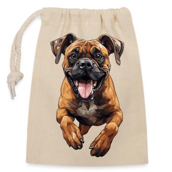Boxer im Sprung Polygon Design - Verschließbarer Geschenkbeutel aus Baumwolle (14x20cm) - Natur - Vorne