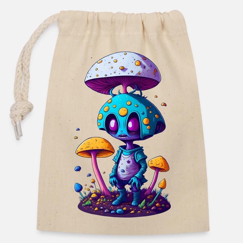Trippy Alien 01 - Verschließbarer Geschenkbeutel aus Baumwolle (14x20cm) - Natur