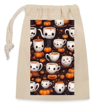 Cafés d'Halloween Mignons et Macabres - Sac cadeau en coton avec cordon (14 x 20 cm) - nature - Devant