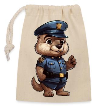 Groundhog Policewoman - Closable cotton gift bag (14x20cm) - nature - Front